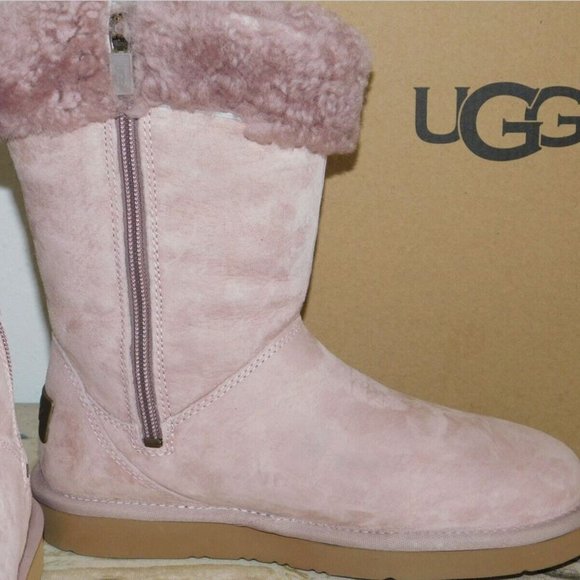 NEW WOMENS SZ 7 DUSK PINK UGG PLUMDALE CUFF SUEDE SHEEPSKIN BOOTS 1102933 - Picture 3 of 6